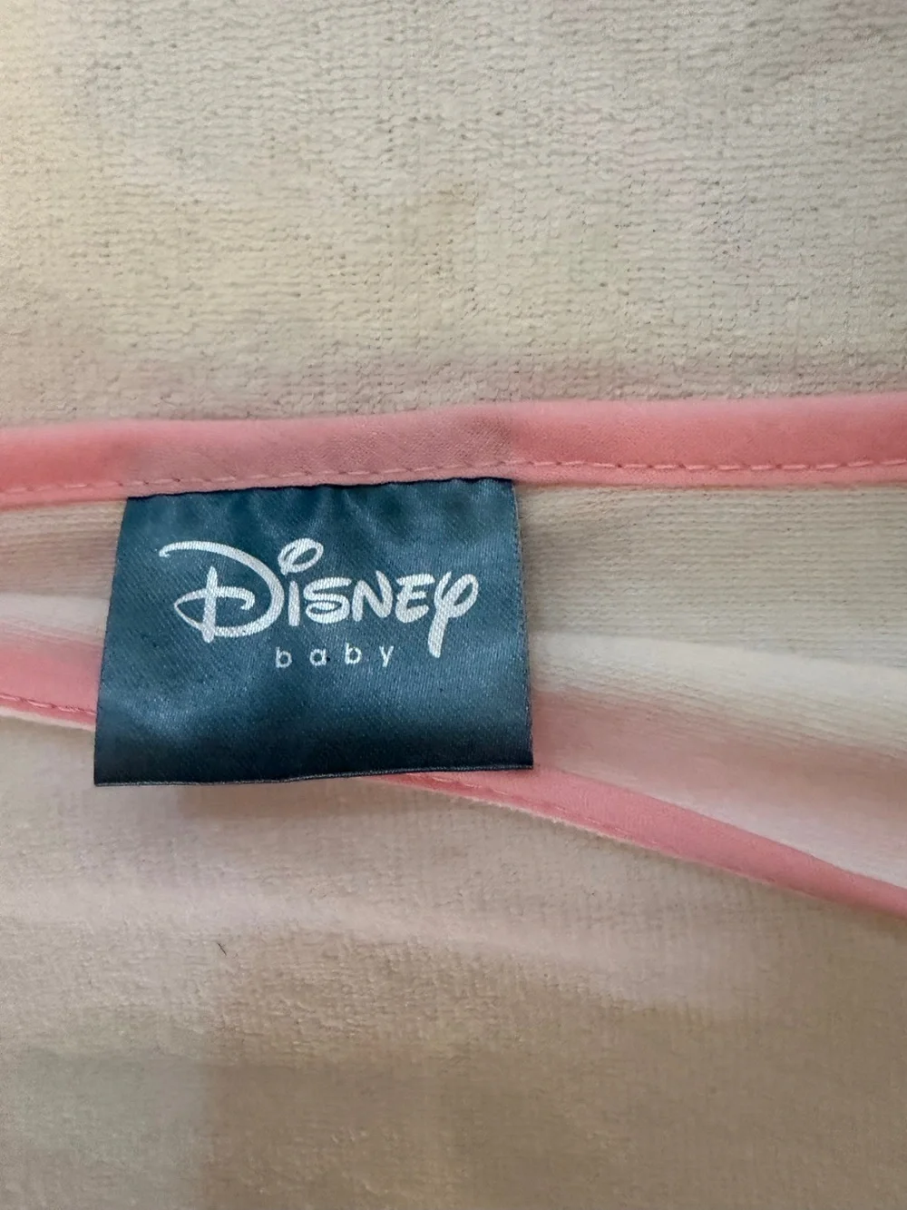 Disney Winnie the Pooh White Hooded Baby Towel  with Pink Trim EUC